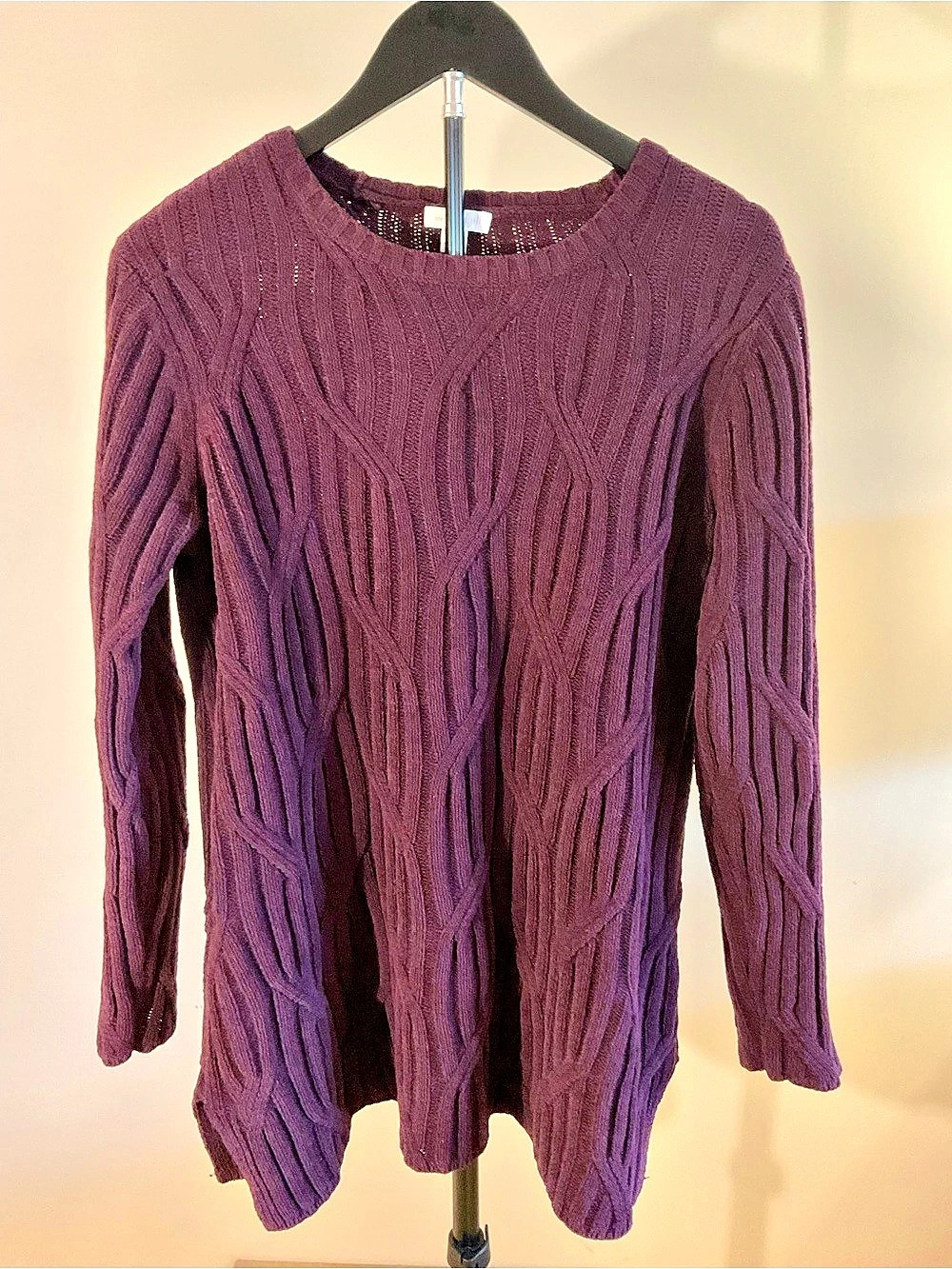J.Jill Cable Knit Crewneck Sweater in Burgundy Size Medium Tall